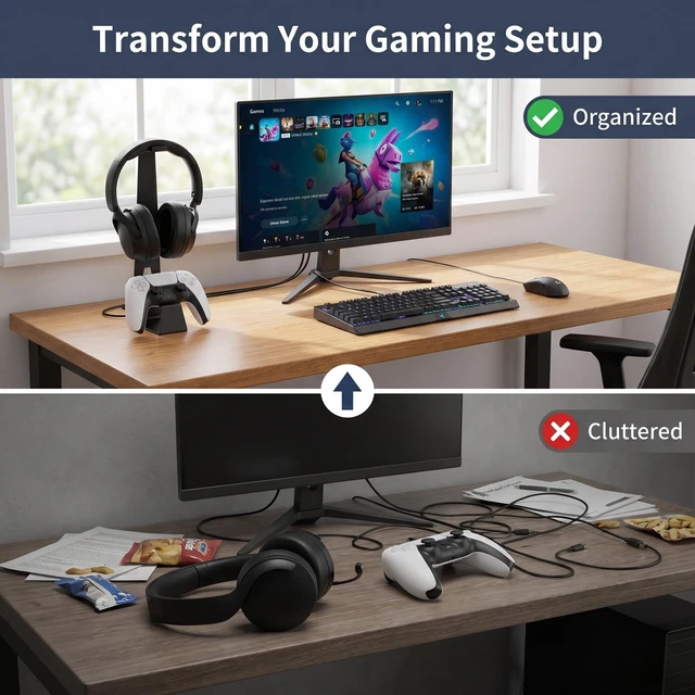 Alt view image 7 of 7 - KAIXUANMAN Headphone and Controller Stand Gaming Headset Stand Metal | Headphone Stand with Controller Holder Creative Gift for Teens, Gamers, Gaming Equipment Accessories for Desk Black