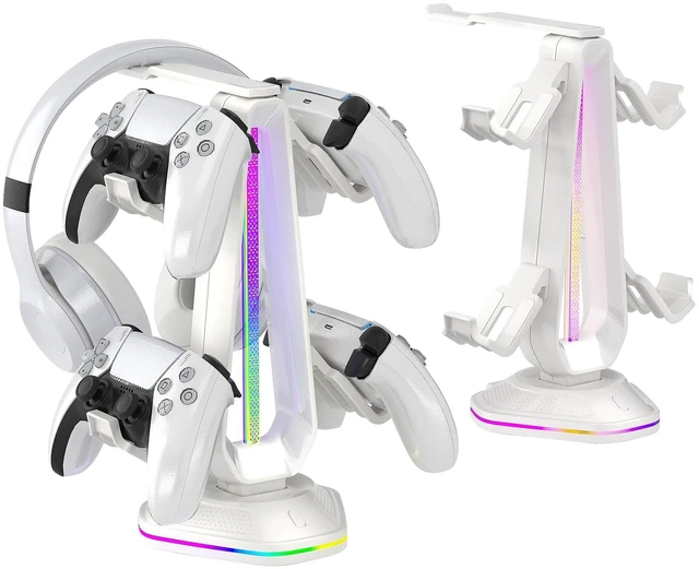Main image of Saitake RGB Controller Stand with 9 Light Modes,Controller Holder with 2 USB Ports,Headphone Holder Suitable for All Headphones and Controller (White)