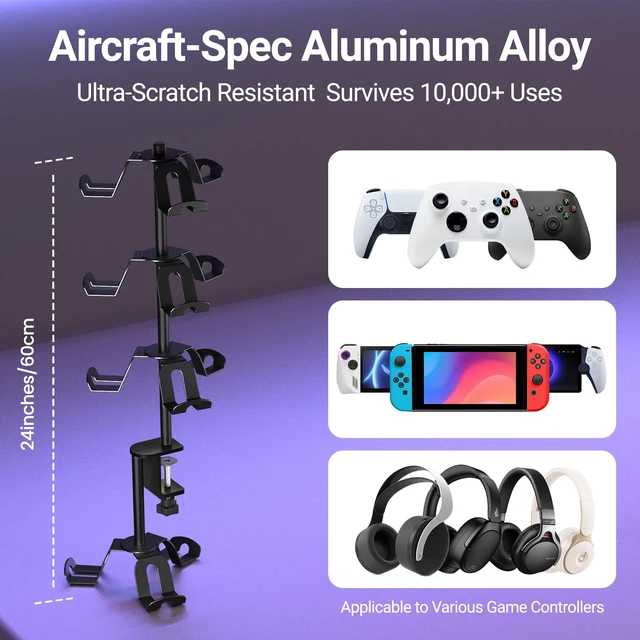 Alt view image 3 of 7 - ANSHAWTIY Aluminum Alloy Controller Holder 4 Layers Headphone Stand,Headset Holder & Desk Mounts for 12 Packs Controller360 Degree Rotation Tier,Gaming Controller Stand for Xbox PS5 PS4 Switch(Black)