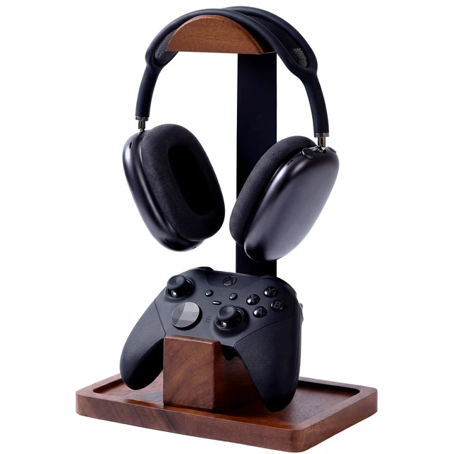 Main image of Eccentfit Headset Stand with Gaming Controller Holder, Wood Stand | Walnut Wood Headphone Stand with Storage Base, Gaming Equipment Accessories for Desk Fits Xbox PS5 PS4 PC Gaming