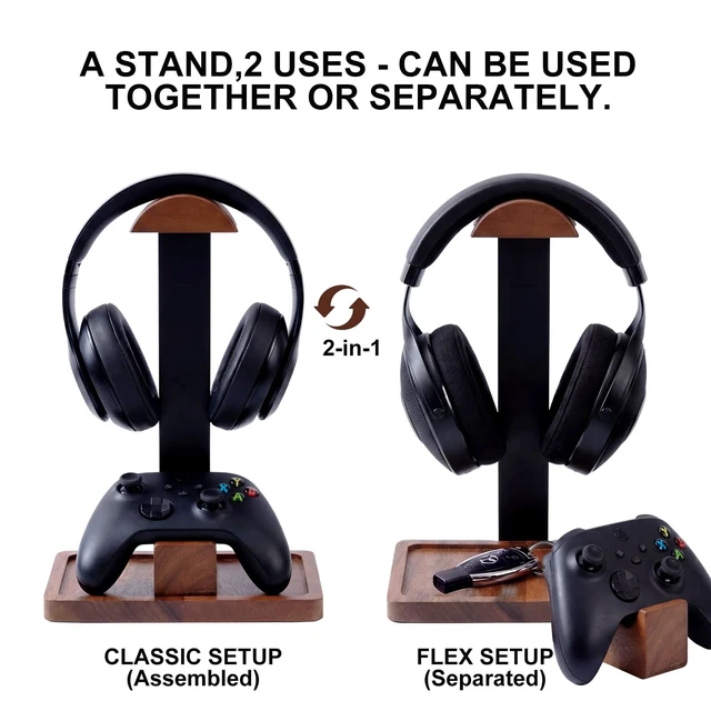 Alt view image 2 of 7 - Eccentfit Headset Stand with Gaming Controller Holder, Wood Stand | Walnut Wood Headphone Stand with Storage Base, Gaming Equipment Accessories for Desk Fits Xbox PS5 PS4 PC Gaming