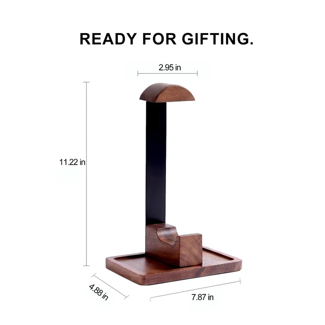 Alt view image 6 of 7 - Eccentfit Headset Stand with Gaming Controller Holder, Wood Stand | Walnut Wood Headphone Stand with Storage Base, Gaming Equipment Accessories for Desk Fits Xbox PS5 PS4 PC Gaming