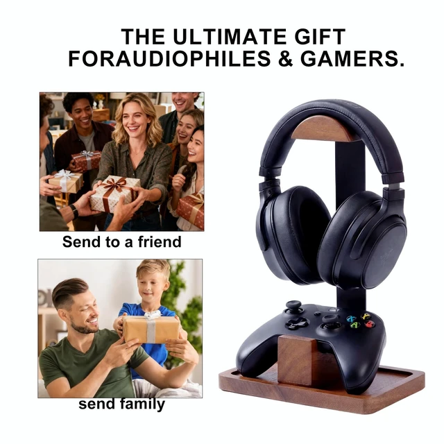 Alt view image 7 of 7 - Eccentfit Headset Stand with Gaming Controller Holder, Wood Stand | Walnut Wood Headphone Stand with Storage Base, Gaming Equipment Accessories for Desk Fits Xbox PS5 PS4 PC Gaming