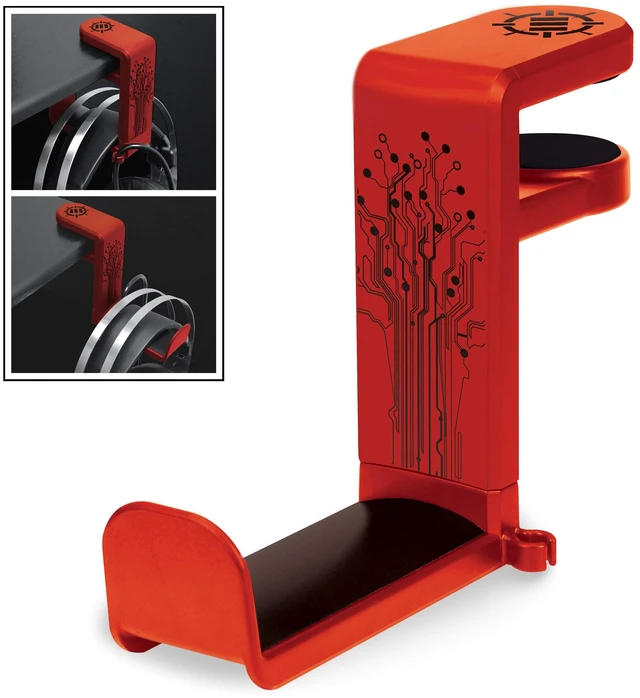 Main image of ENHANCE PC Gaming Headphone Holder - Desk Headphone Hanger Esports Headset Holder with Adjustable 360 Rotation, Under Desk Hook Clamp, Universal Fit - Built in Cable Clip Organizer - Red