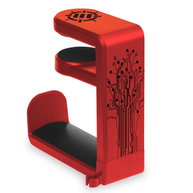 Alt view image 2 of 7 - ENHANCE PC Gaming Headphone Holder - Desk Headphone Hanger Esports Headset Holder with Adjustable 360 Rotation, Under Desk Hook Clamp, Universal Fit - Built in Cable Clip Organizer - Red