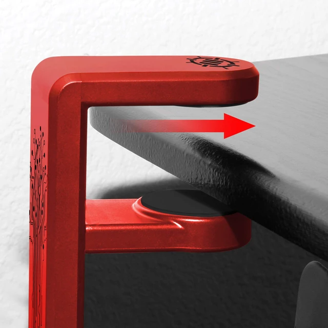 Alt view image 7 of 7 - ENHANCE PC Gaming Headphone Holder - Desk Headphone Hanger Esports Headset Holder with Adjustable 360 Rotation, Under Desk Hook Clamp, Universal Fit - Built in Cable Clip Organizer - Red