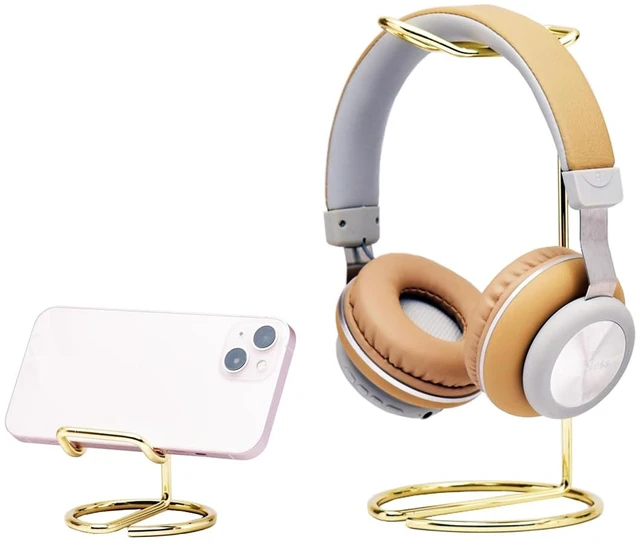 Main image of JIARI Headphones Stand and Cell Phone Stand Desktop Metal Holder Accessories 2pcs Set (Gold)