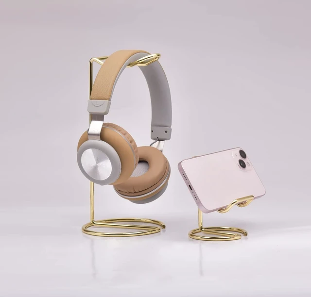 Alt view image 4 of 7 - JIARI Headphones Stand and Cell Phone Stand Desktop Metal Holder Accessories 2pcs Set (Gold)