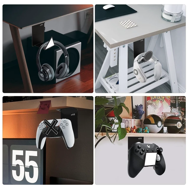 Alt view image 7 of 7 - VKheroKV HC128 Headphone Holder Hanger for Desk, Include Adhesive Strips, Universal Headset Stand for PS4/PS5/Xbox/PC/Mac/Headphones Game Controller Hanger (Including 4 Types)