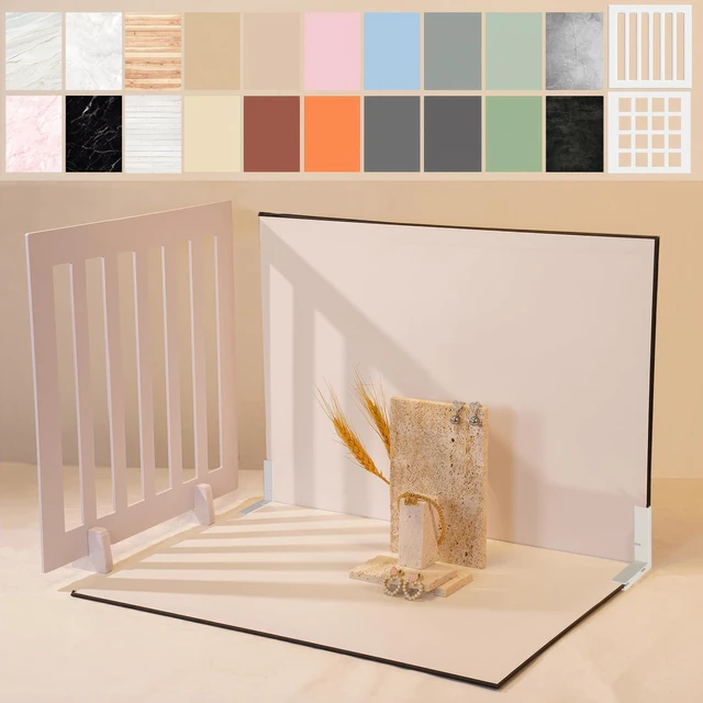 Main image of Photo Backdrop for Product Photography, Tabletop Kit, 16.5x11.7in | Create product photos with realistic backgrounds for food, jewelry and small products for content creators and online sellers