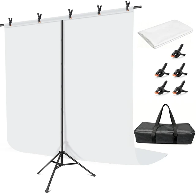 Main image of Hemmotop White Backdrop with Stand, 8x7.5ft Photography Background Kit | Sturdy Threaded Connection Stand, Draped Polyester Fabric, Perfect for Photoshoot Wedding Birthday Party Projector Screen