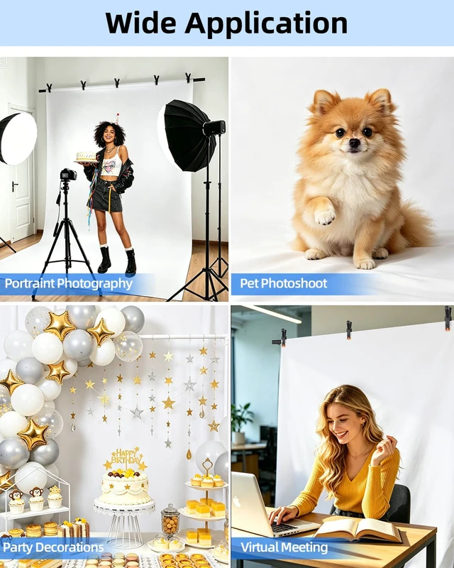 Alt view image 5 of 7 - Hemmotop White Backdrop with Stand, 8x7.5ft Photography Background Kit | Sturdy Threaded Connection Stand, Draped Polyester Fabric, Perfect for Photoshoot Wedding Birthday Party Projector Screen