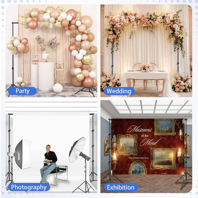 Alt view image 5 of 7 - EMART Photo Backdrop Stand, 8.5x10ft Back Drop Stand for Party, Photography | Banner Holder with 6Clamps&Clips, 2Sandbags,Square Backdrop Stand for Wedding, Baby Shower, Events Dectoration, Exhibition