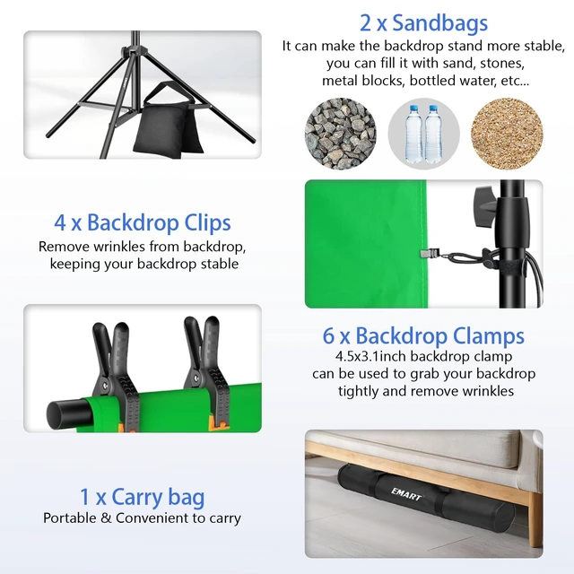 Alt view image 6 of 7 - EMART Photo Backdrop Stand, 8.5x10ft Back Drop Stand for Party, Photography | Banner Holder with 6Clamps&Clips, 2Sandbags,Square Backdrop Stand for Wedding, Baby Shower, Events Dectoration, Exhibition