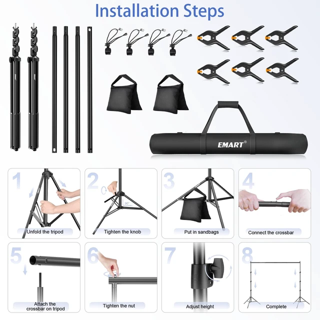 Alt view image 7 of 7 - EMART Photo Backdrop Stand, 8.5x10ft Back Drop Stand for Party, Photography | Banner Holder with 6Clamps&Clips, 2Sandbags,Square Backdrop Stand for Wedding, Baby Shower, Events Dectoration, Exhibition