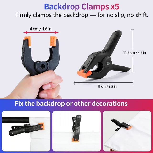 Alt view image 5 of 7 - White Backdrop with Stand, 6.5x8.2FT Background with 7.5x7.9FT Stand | Wider backdrop with stand kit, adjustable, portable, carry bag & 5 clamps, white photo backdrop for photography video studio