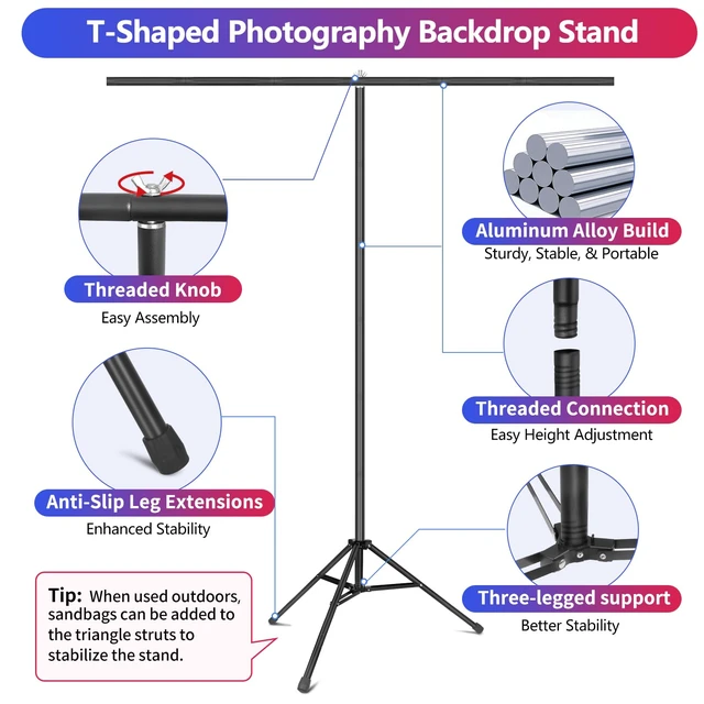 Alt view image 3 of 7 - White Backdrop with Stand, 6.5x8.2FT Background with 7.5x7.9FT Stand | Wider backdrop with stand kit, adjustable, portable, carry bag & 5 clamps, white photo backdrop for photography video studio