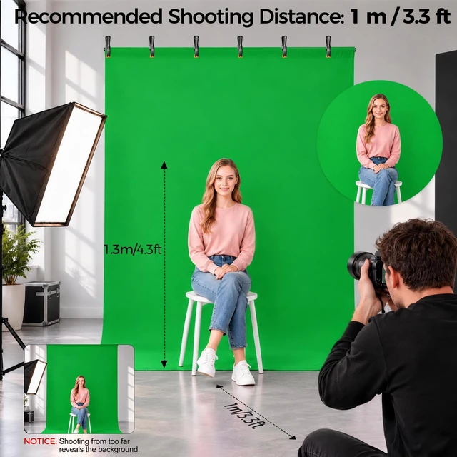 Alt view image 6 of 7 - Emart 5x6.5ft Green Screen Backdrop Kit with T-Shape Stand and 6 Clamps | Reverse folding base for easy storage & transportperfect for Photography, Photoshoot, Studio Video Recording, Streaming