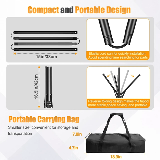 Alt view image 3 of 7 - Qoolfoto 5x8ft Black and White 2in1 Revisible Photo Backdrop with Stand | White Black Backdrop Background with Portable T-Shape Stand, Carry Bag and 5 Clamps for Photography Video Meeting Streaming