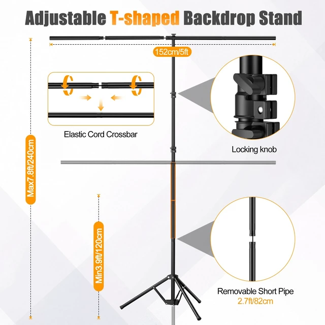 Alt view image 2 of 7 - Qoolfoto 5x8ft Black and White 2in1 Revisible Photo Backdrop with Stand | White Black Backdrop Background with Portable T-Shape Stand, Carry Bag and 5 Clamps for Photography Video Meeting Streaming