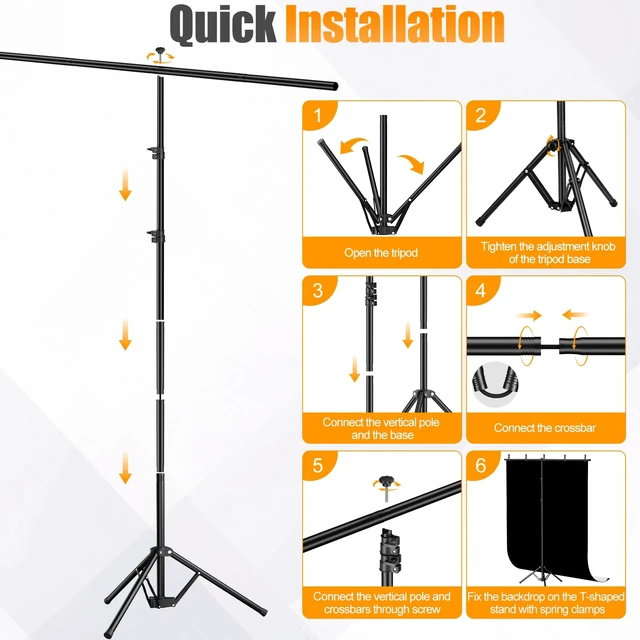 Alt view image 7 of 7 - Qoolfoto 5x8ft Black and White 2in1 Revisible Photo Backdrop with Stand | White Black Backdrop Background with Portable T-Shape Stand, Carry Bag and 5 Clamps for Photography Video Meeting Streaming