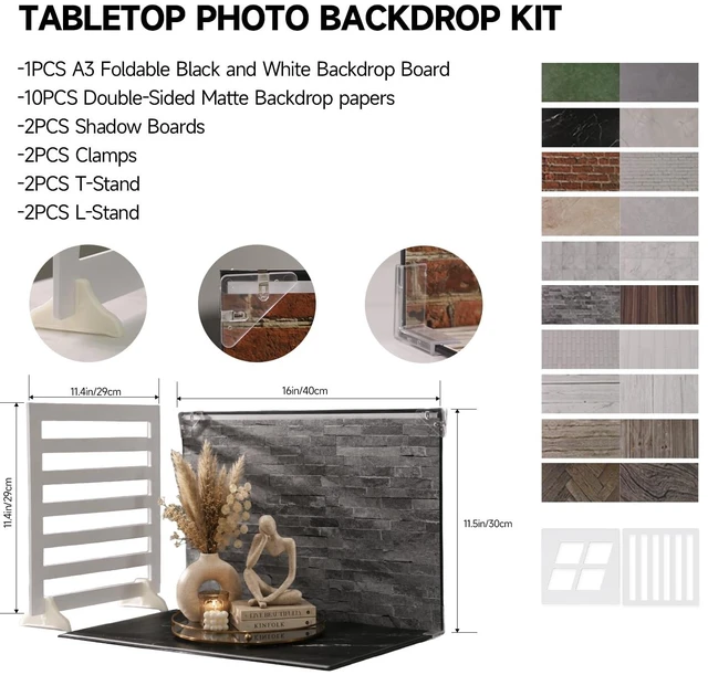Alt view image 7 of 7 - Product Photography Backdrops 16x11.5 in, Food Photo Backdrop Board Kit | 10pcs Double-Sided ,Tabletop background for Jewelry, Cosmetics, Candles, Crafts and UGC Content creators and small businesses