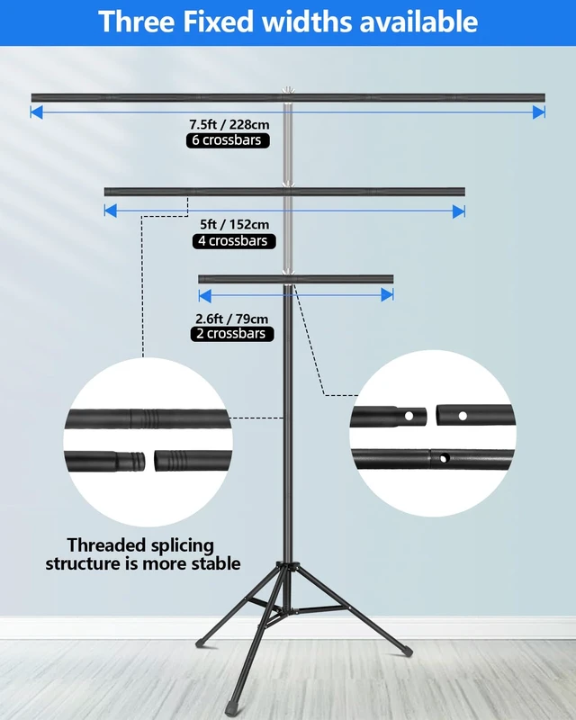 Alt view image 3 of 7 - Hemmotop T Shape Backdrop Stand 8x7.5ft(HxW) Portable | Threaded Connection, Same Pipe Size, Extra Sturdy, with 5 Clips and Carry Bag, for Birthday, Baby Shower Party, Photoshoot