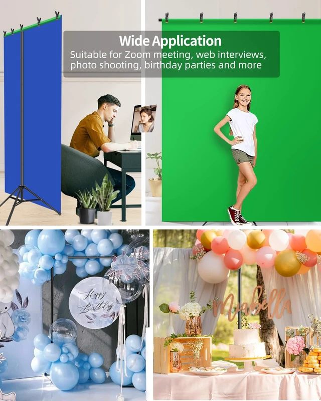 Alt view image 4 of 7 - Hemmotop T Shape Backdrop Stand 8x7.5ft(HxW) Portable | Threaded Connection, Same Pipe Size, Extra Sturdy, with 5 Clips and Carry Bag, for Birthday, Baby Shower Party, Photoshoot