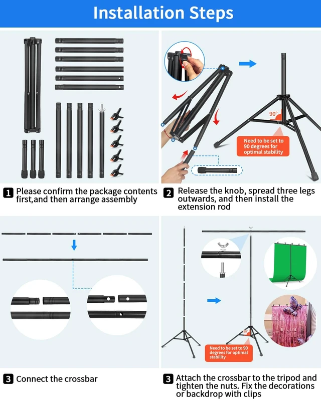 Alt view image 6 of 7 - Hemmotop T Shape Backdrop Stand 8x7.5ft(HxW) Portable | Threaded Connection, Same Pipe Size, Extra Sturdy, with 5 Clips and Carry Bag, for Birthday, Baby Shower Party, Photoshoot