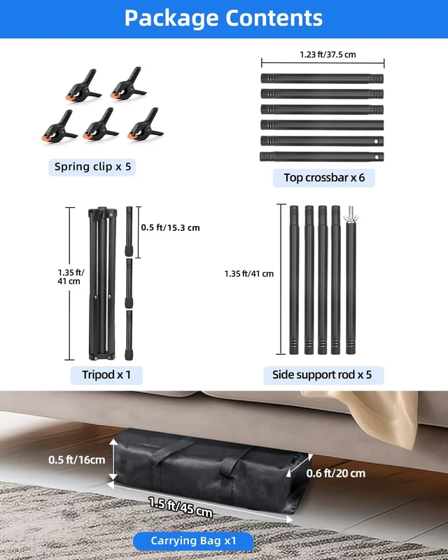Alt view image 7 of 7 - Hemmotop T Shape Backdrop Stand 8x7.5ft(HxW) Portable | Threaded Connection, Same Pipe Size, Extra Sturdy, with 5 Clips and Carry Bag, for Birthday, Baby Shower Party, Photoshoot
