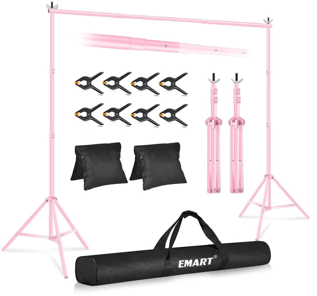 Main image of EMART Backdrop Stand 10x7FT Adjustable Back Drop Stand for Party -Pink | Background Stand Backdrop with 8 Clamps, 2 Sandbags for Photography, Wedding, Baby Shower, Events Decoration, Photo Studio