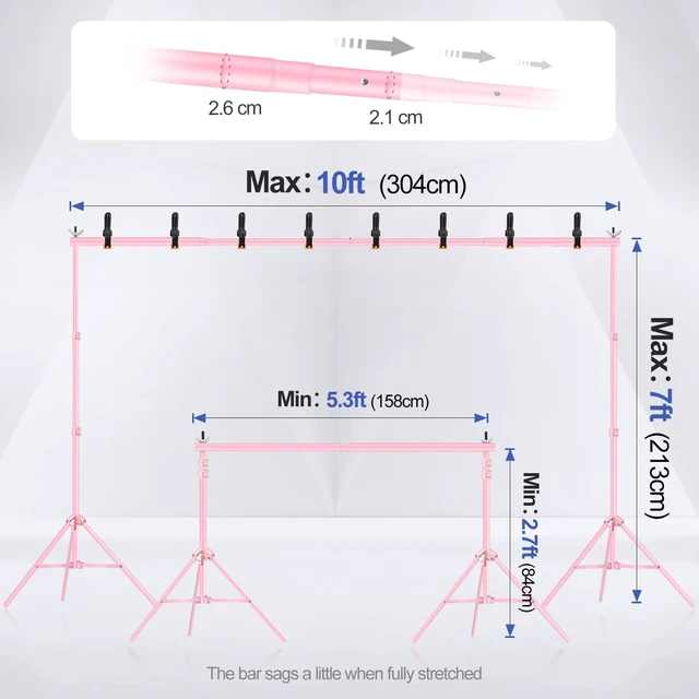 Alt view image 2 of 6 - EMART Backdrop Stand 10x7FT Adjustable Back Drop Stand for Party -Pink | Background Stand Backdrop with 8 Clamps, 2 Sandbags for Photography, Wedding, Baby Shower, Events Decoration, Photo Studio