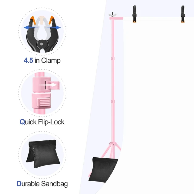 Alt view image 4 of 6 - EMART Backdrop Stand 10x7FT Adjustable Back Drop Stand for Party -Pink | Background Stand Backdrop with 8 Clamps, 2 Sandbags for Photography, Wedding, Baby Shower, Events Decoration, Photo Studio