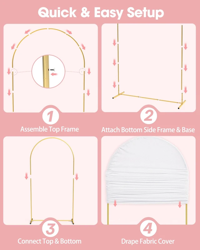 Alt view image 5 of 7 - Pureegg Arch Backdrop Stand and Cover Set, Metal, 7.2 ft, White | Wedding, Party, Celebrations, Easy Assembly, Stable Base, Gold Frame