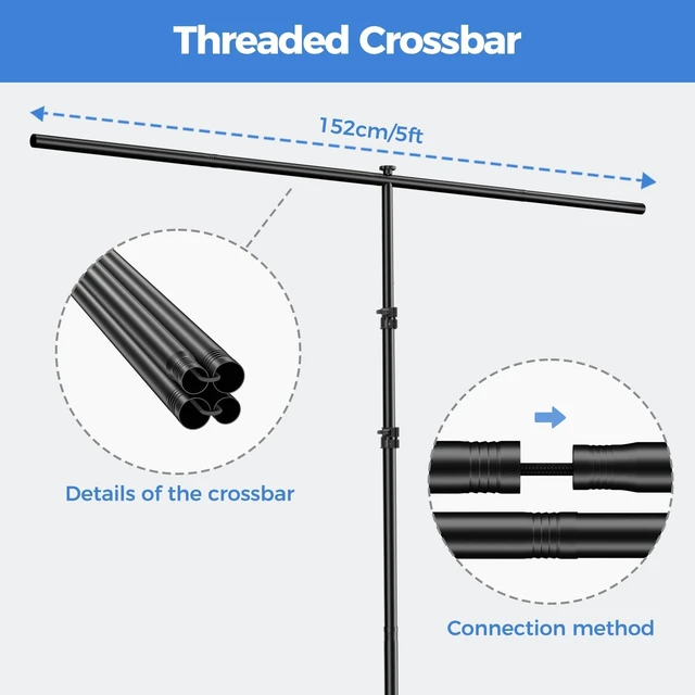 Alt view image 4 of 7 - Emart 6.5x5ft Black Photo Backdrop Stand Kit with T-Shape Stand | Portable lightweight T-shaped metal stand for easy setupsuitable for portrait photography, live streaming, content recording