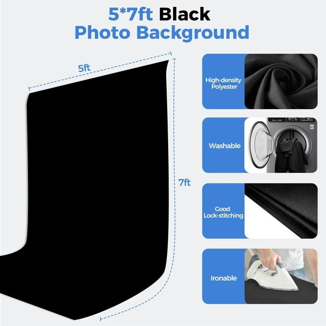 Alt view image 5 of 7 - Emart 6.5x5ft Black Photo Backdrop Stand Kit with T-Shape Stand | Portable lightweight T-shaped metal stand for easy setupsuitable for portrait photography, live streaming, content recording