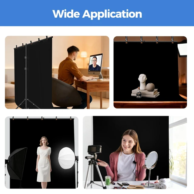 Alt view image 6 of 7 - Emart 6.5x5ft Black Photo Backdrop Stand Kit with T-Shape Stand | Portable lightweight T-shaped metal stand for easy setupsuitable for portrait photography, live streaming, content recording