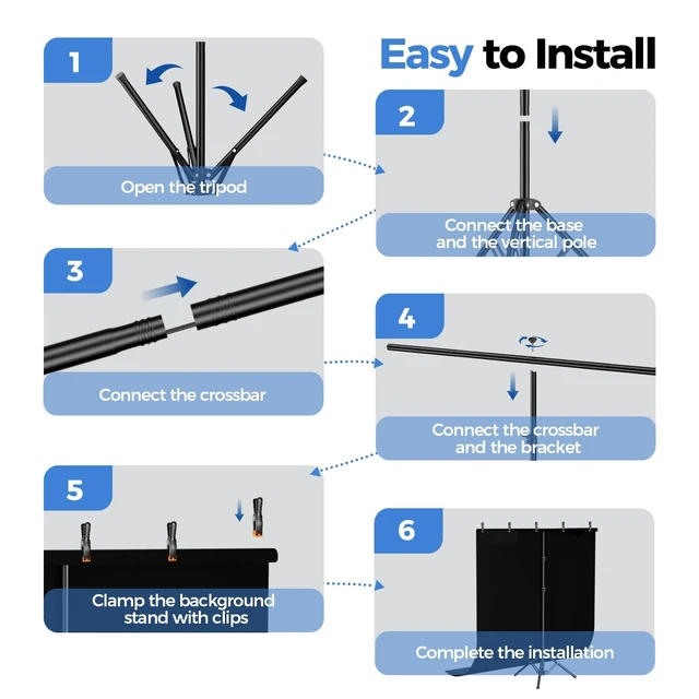 Alt view image 7 of 7 - Emart 6.5x5ft Black Photo Backdrop Stand Kit with T-Shape Stand | Portable lightweight T-shaped metal stand for easy setupsuitable for portrait photography, live streaming, content recording