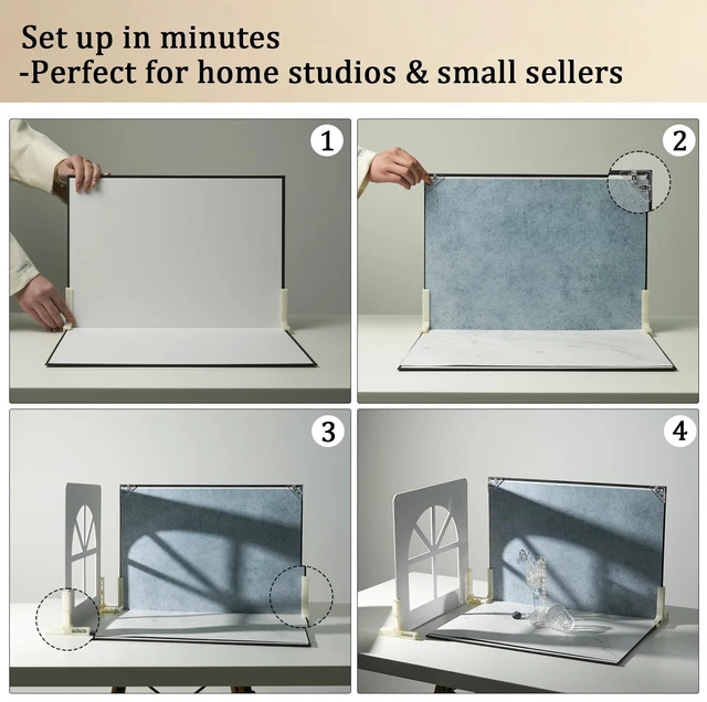 Alt view image 5 of 7 - 16 x 11.5 in Photo Backdrop Kit, 10 Sheets, 20 Patterns, 4 Shadow Boards | Creates 4 Window-Style Light Effects for Food, Jewelry, Cosmetics and Other Small Product Photos, Flat Lays and Videos.
