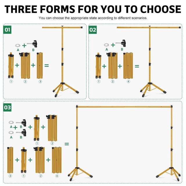 Alt view image 2 of 7 - 10x7.5ft Photo Backdrop Stand 3-in-1 T-Shape Heavy Duty for Studio Gold | Portable Photography Background Stand Kit with Carrying Bag, 6 Clamps, 2 Sandbags for Party, Video, Banner Display, Outdoor