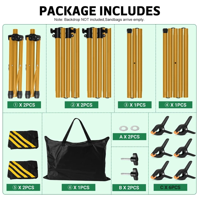 Alt view image 5 of 7 - 10x7.5ft Photo Backdrop Stand 3-in-1 T-Shape Heavy Duty for Studio Gold | Portable Photography Background Stand Kit with Carrying Bag, 6 Clamps, 2 Sandbags for Party, Video, Banner Display, Outdoor