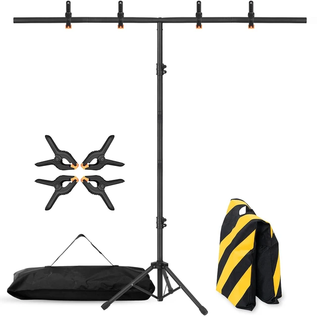 Main image of Coliflor T-Shape Portable Backdrop Stand, 6.5x3.2ft Adjustable Photo Background Stand Kit, Sturdy Small Back Drop Holder with 4 Spring Clamps, Carry Bag for Parties, Photography and Video Studio