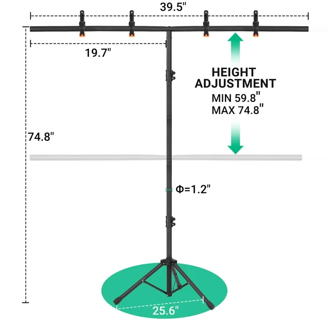 Alt view image 2 of 7 - Coliflor T-Shape Portable Backdrop Stand, 6.5x3.2ft Adjustable Photo Background Stand Kit, Sturdy Small Back Drop Holder with 4 Spring Clamps, Carry Bag for Parties, Photography and Video Studio