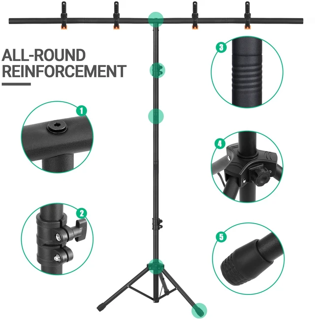 Alt view image 3 of 7 - Coliflor T-Shape Portable Backdrop Stand, 6.5x3.2ft Adjustable Photo Background Stand Kit, Sturdy Small Back Drop Holder with 4 Spring Clamps, Carry Bag for Parties, Photography and Video Studio