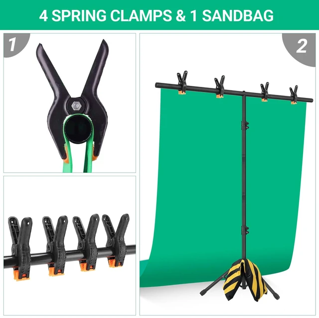 Alt view image 5 of 7 - Coliflor T-Shape Portable Backdrop Stand, 6.5x3.2ft Adjustable Photo Background Stand Kit, Sturdy Small Back Drop Holder with 4 Spring Clamps, Carry Bag for Parties, Photography and Video Studio