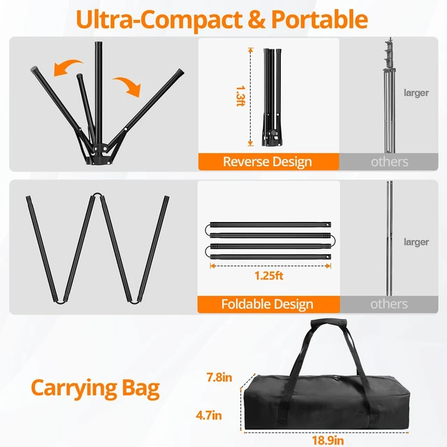 Alt view image 3 of 7 - Qoolfoto Green Screen Backdrop Kit 5x7 ft with Foldable T-Shaped Stand | Portable Greenscreen Background with 5 Clamps, Carrying Bag for Parties, Streaming, Photography, Zoom, Gaming, Video Studio