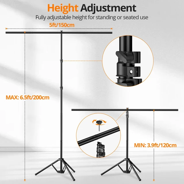 Alt view image 4 of 7 - Qoolfoto Green Screen Backdrop Kit 5x7 ft with Foldable T-Shaped Stand | Portable Greenscreen Background with 5 Clamps, Carrying Bag for Parties, Streaming, Photography, Zoom, Gaming, Video Studio