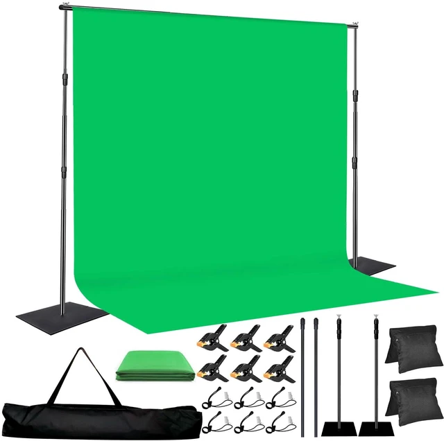 Main image of LOOWVY 8x10 FT Green Screen Backdrop Kit with Stand, Portable Green Screen Background Support System, Premium Polyester Backdrop for Video Recording, Photography Studio, Virtual Backgrounds, Events