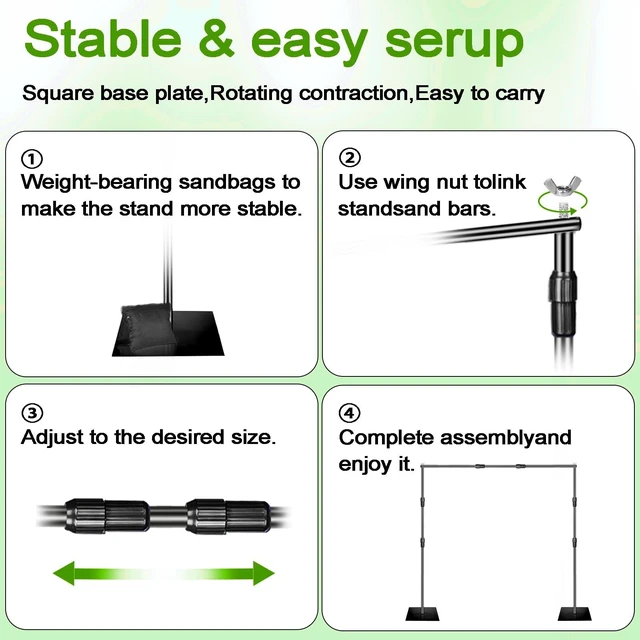 Alt view image 4 of 7 - LOOWVY 8x10 FT Green Screen Backdrop Kit with Stand, Portable Green Screen Background Support System, Premium Polyester Backdrop for Video Recording, Photography Studio, Virtual Backgrounds, Events