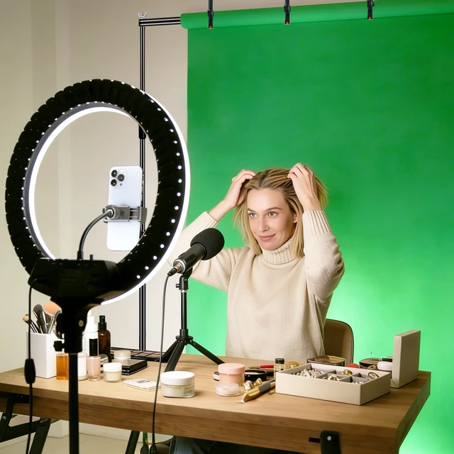 Alt view image 6 of 7 - LOOWVY 8x10 FT Green Screen Backdrop Kit with Stand, Portable Green Screen Background Support System, Premium Polyester Backdrop for Video Recording, Photography Studio, Virtual Backgrounds, Events